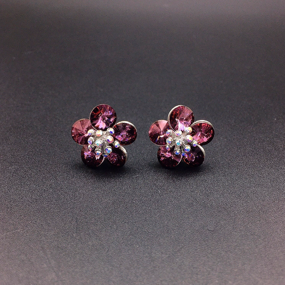 Boucles d'oreilles clous fleur en cristal multicolore pour femmes
