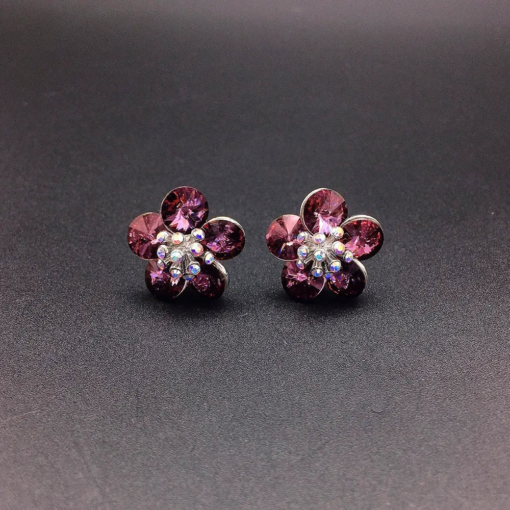 Boucles d'oreilles clous fleur en cristal multicolore pour femmes