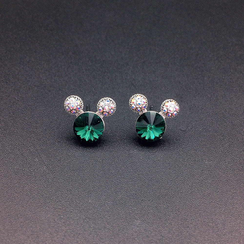 Boucles d'oreilles clous élégantes en cristal vert émeraude pour femme