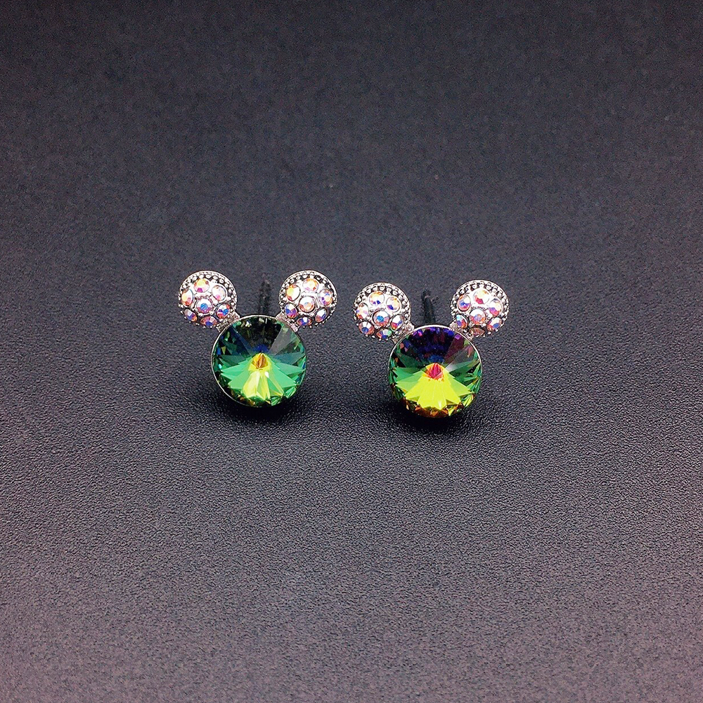 Boucles d'oreilles clous élégantes en cristal vert émeraude pour femme