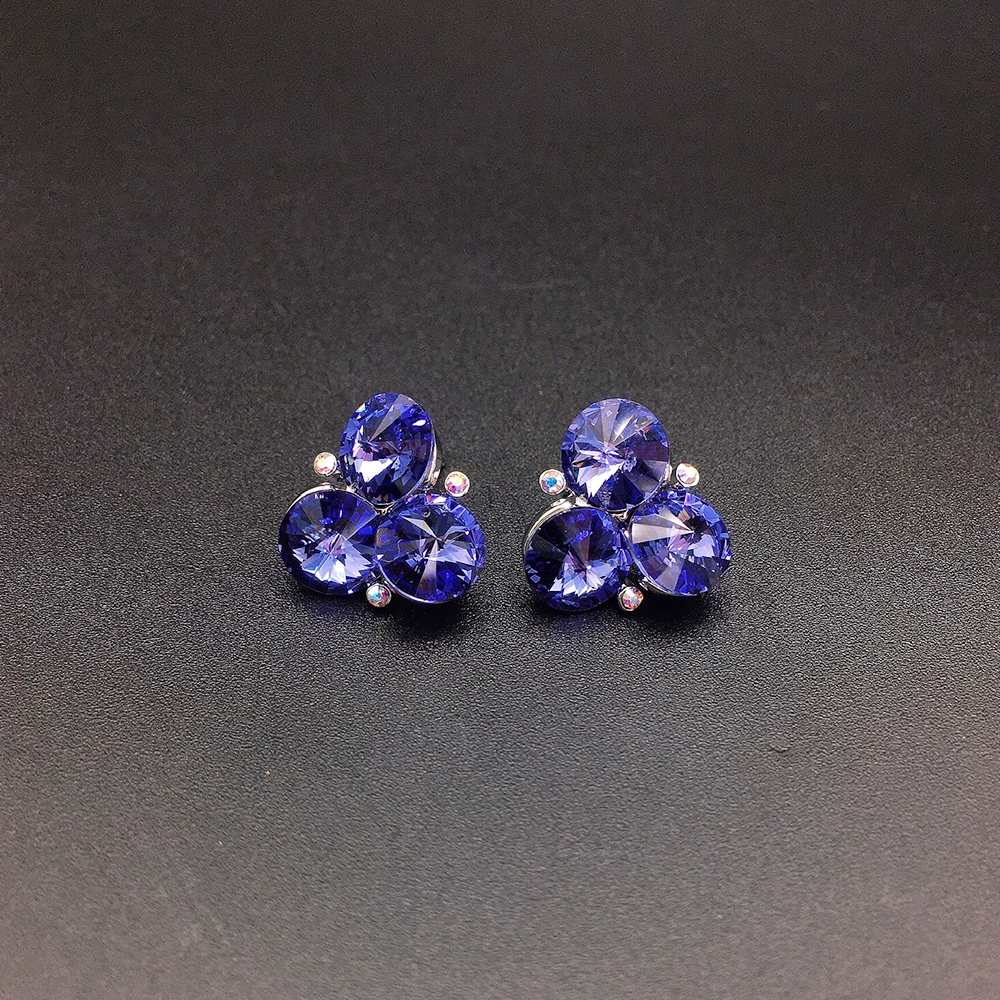 Chic Blue Three Stone Crystal Earrings for Women