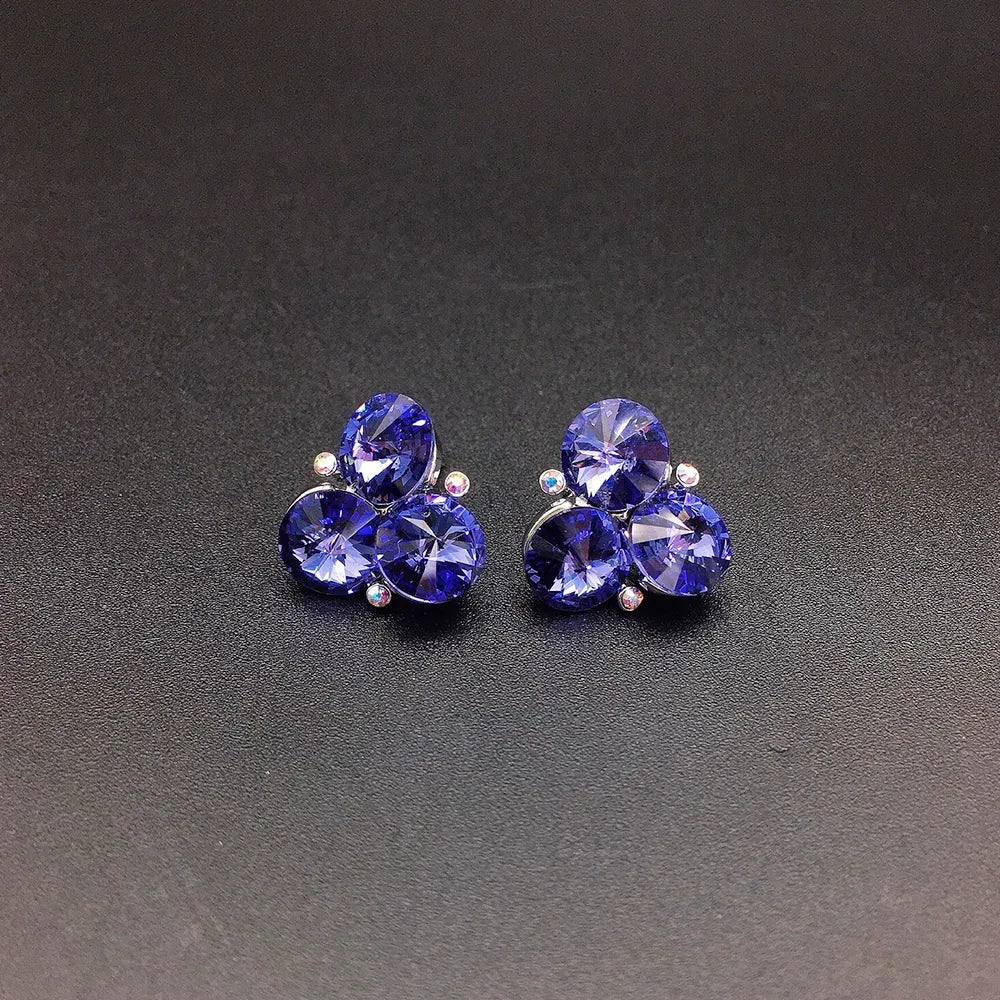 Boucles d'oreilles chic bleues à trois cristaux pour femme
