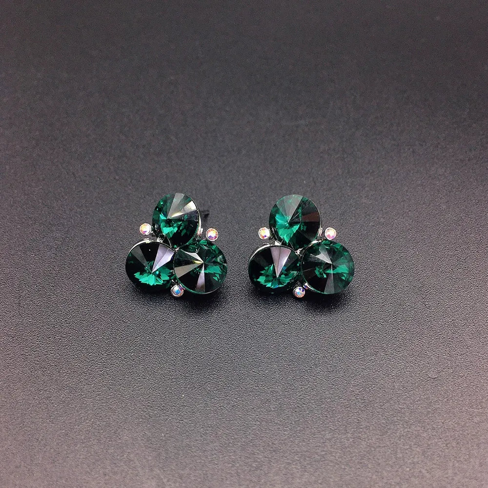 Boucles d'oreilles chic bleues à trois cristaux pour femme