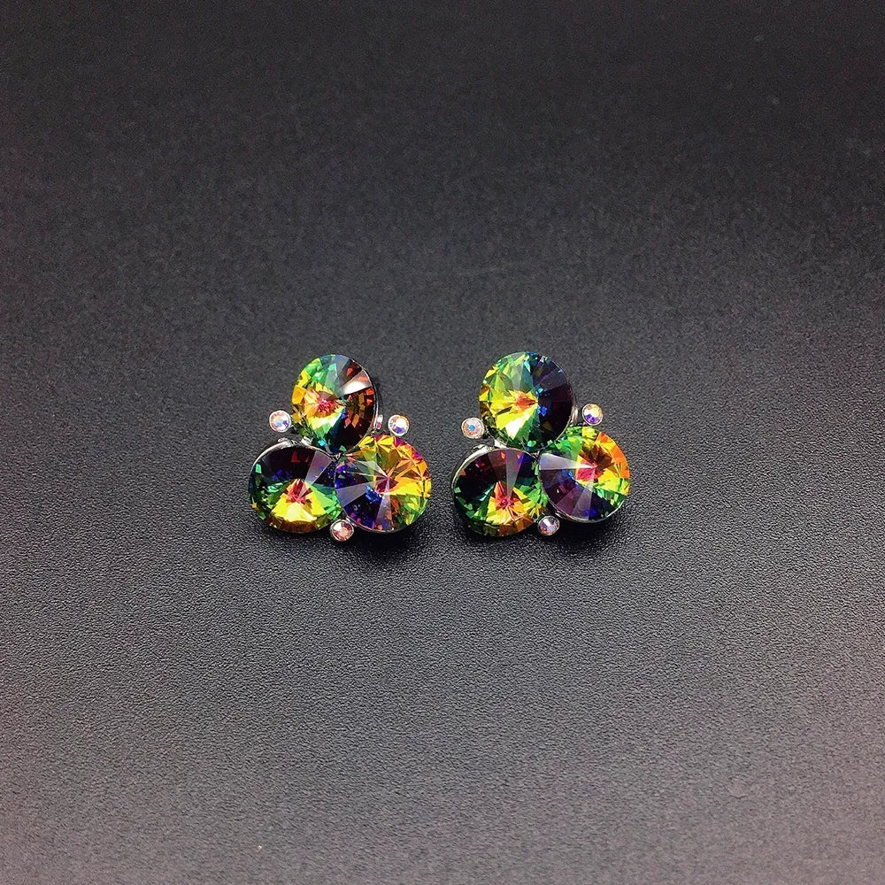 Boucles d'oreilles chic bleues à trois cristaux pour femme