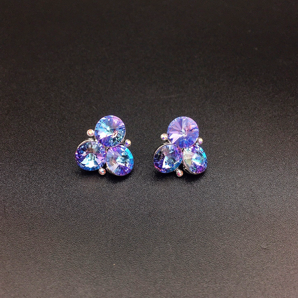 Chic Blue Three Stone Crystal Earrings for Women