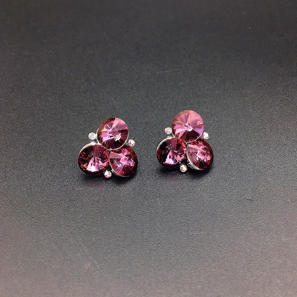 Chic Blue Three Stone Crystal Earrings for Women