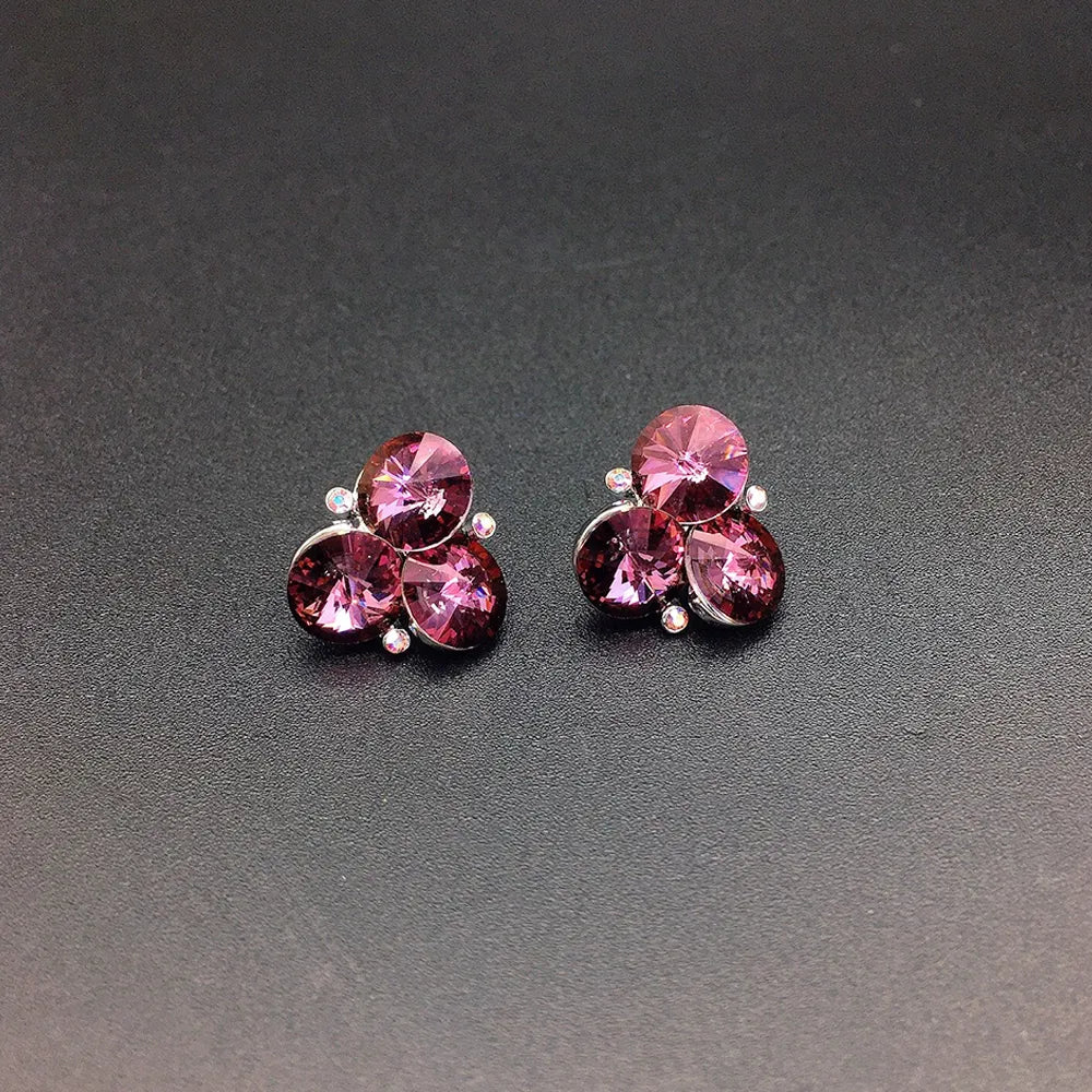 Boucles d'oreilles chic bleues à trois cristaux pour femme