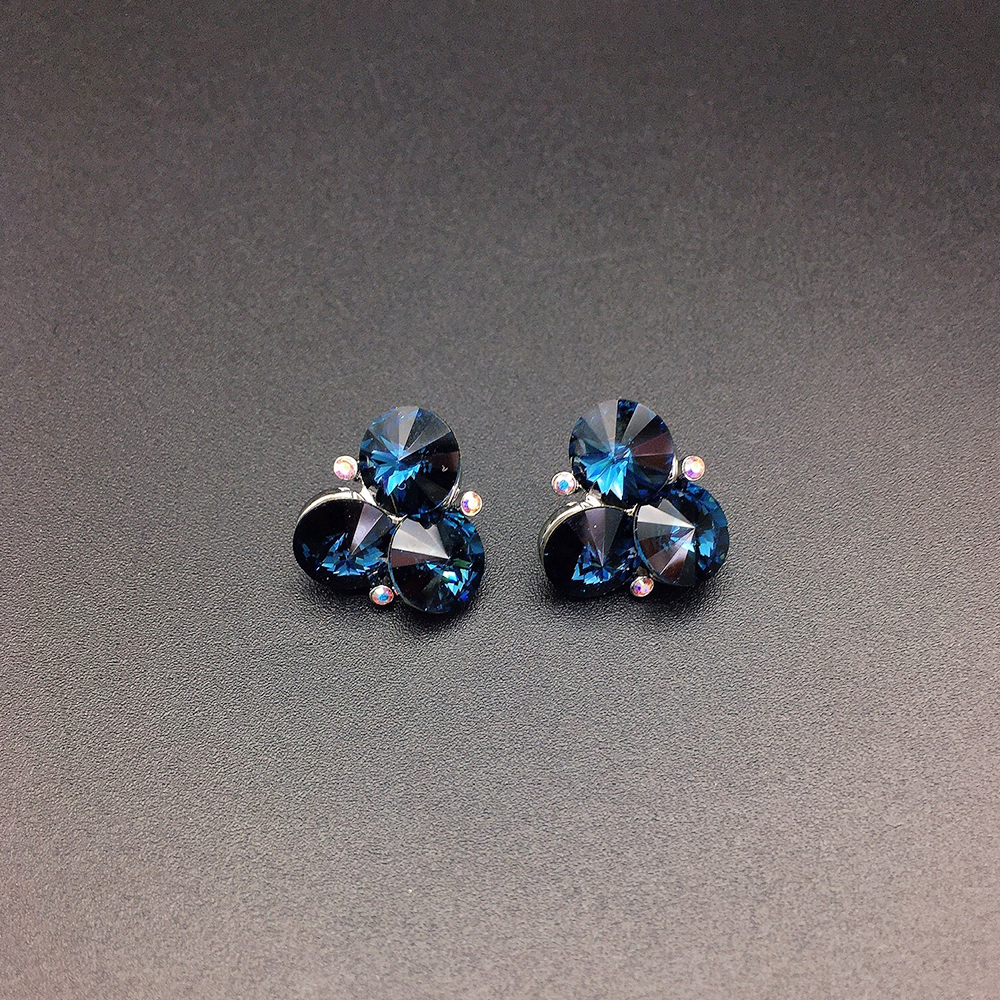 Chic Blue Three Stone Crystal Earrings for Women