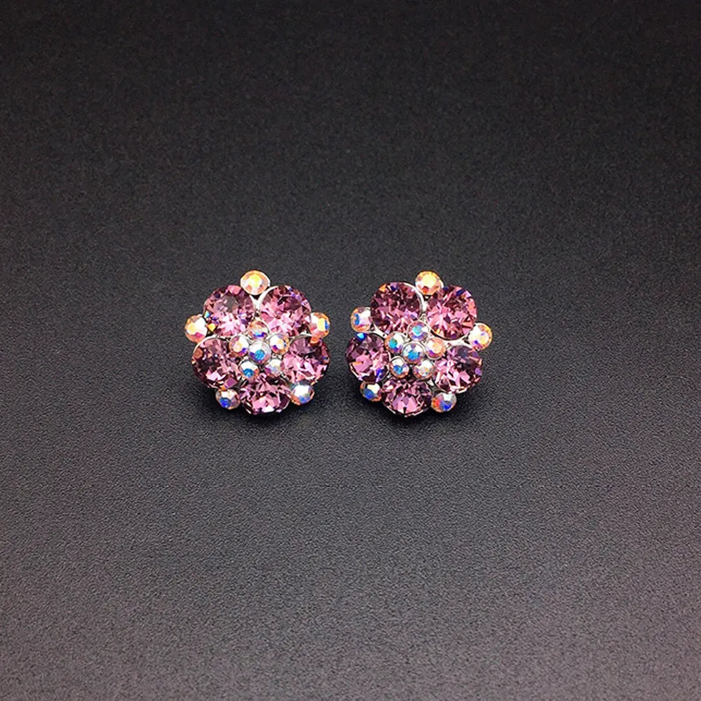 Boucles d'oreilles clous Fleur de cristal rose Rosy pour femmes