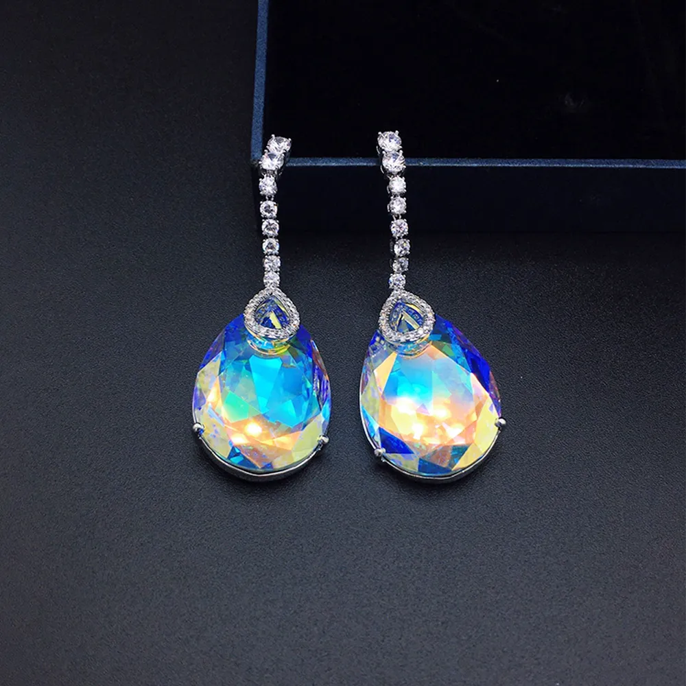 Boucles d'oreilles pendantes surdimensionnées bleu marine de luxe pour femmes