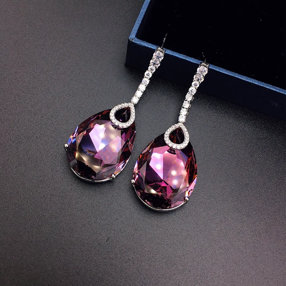 Boucles d'oreilles pendantes surdimensionnées bleu marine de luxe pour femmes