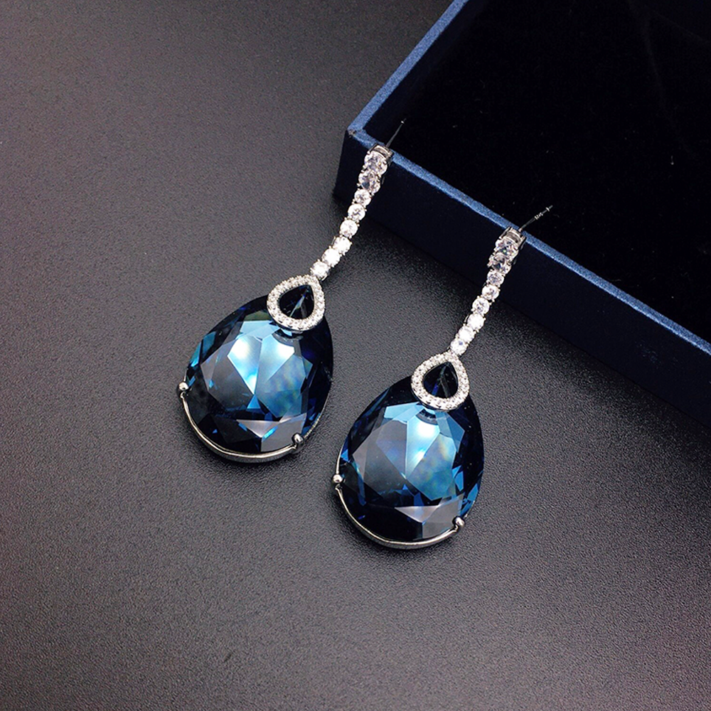 Boucles d'oreilles pendantes surdimensionnées bleu marine de luxe pour femmes