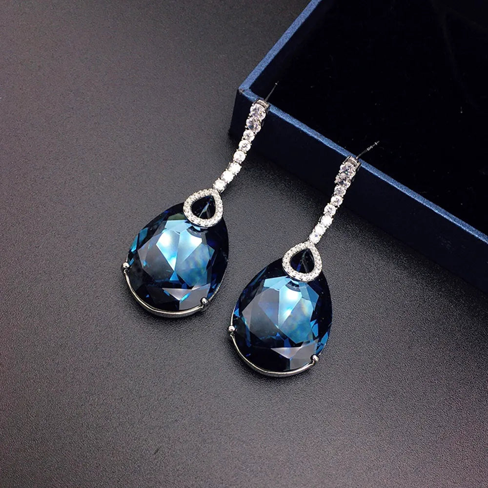 Boucles d'oreilles pendantes surdimensionnées bleu marine de luxe pour femmes