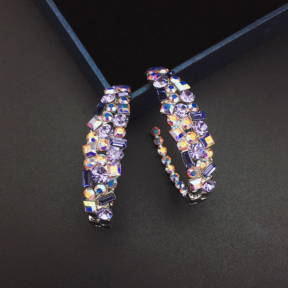 Boucles d'oreilles créoles de luxe en cristal arc-en-ciel pour femmes