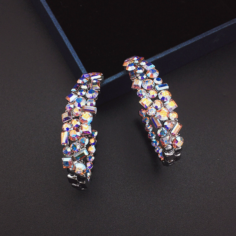 Boucles d'oreilles créoles de luxe en cristal arc-en-ciel pour femmes