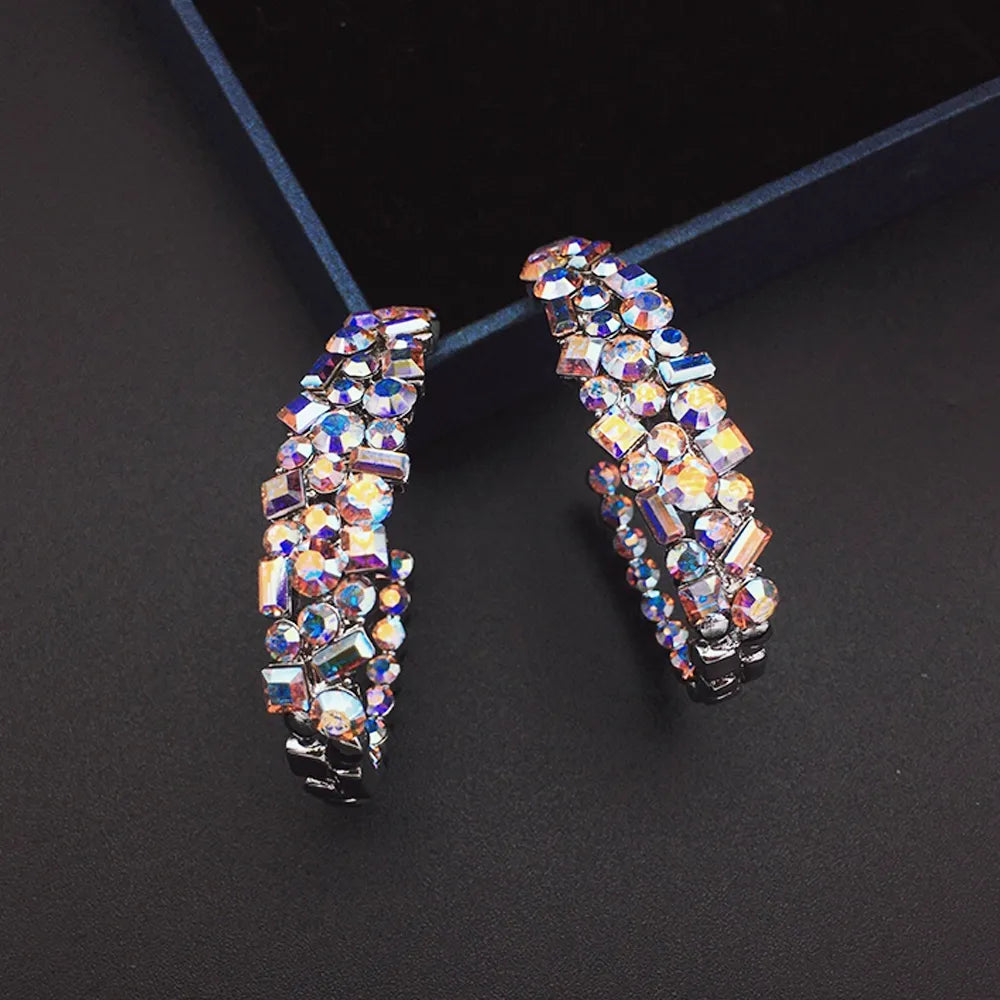 Boucles d'oreilles créoles de luxe en cristal arc-en-ciel pour femmes