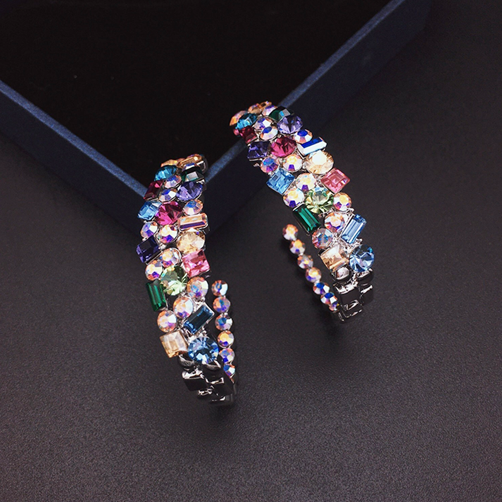 Boucles d'oreilles créoles de luxe en cristal arc-en-ciel pour femmes