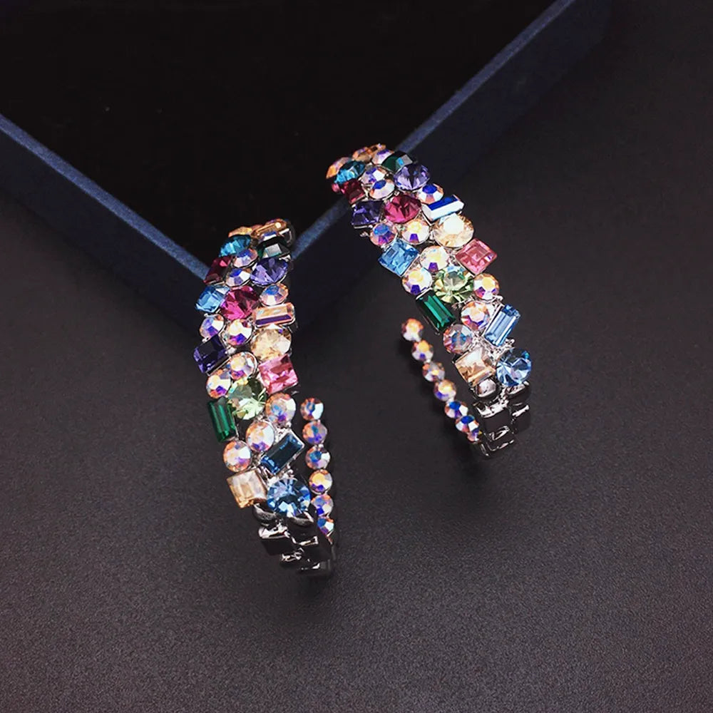Boucles d'oreilles créoles de luxe en cristal arc-en-ciel pour femmes