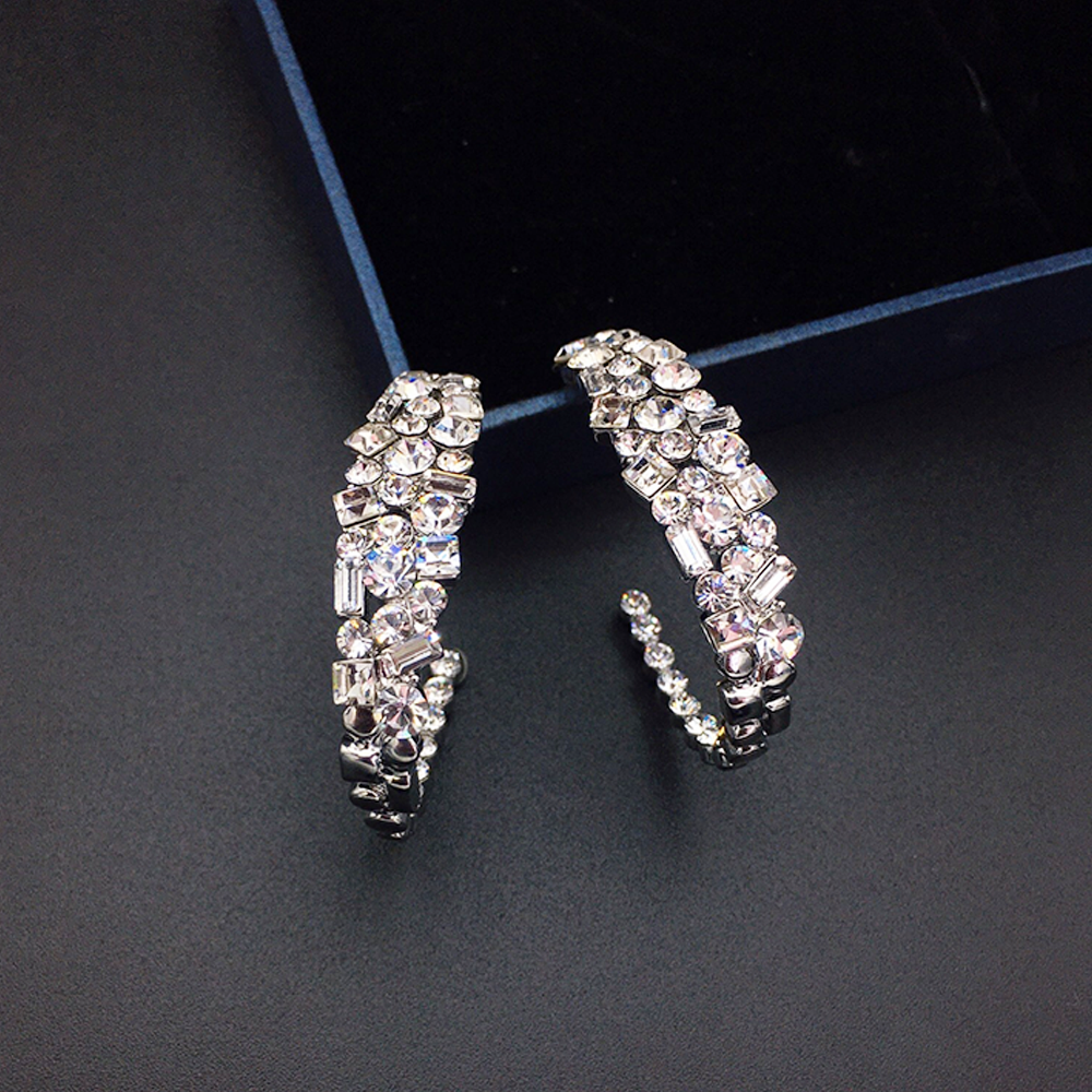 Boucles d'oreilles créoles de luxe en cristal arc-en-ciel pour femmes