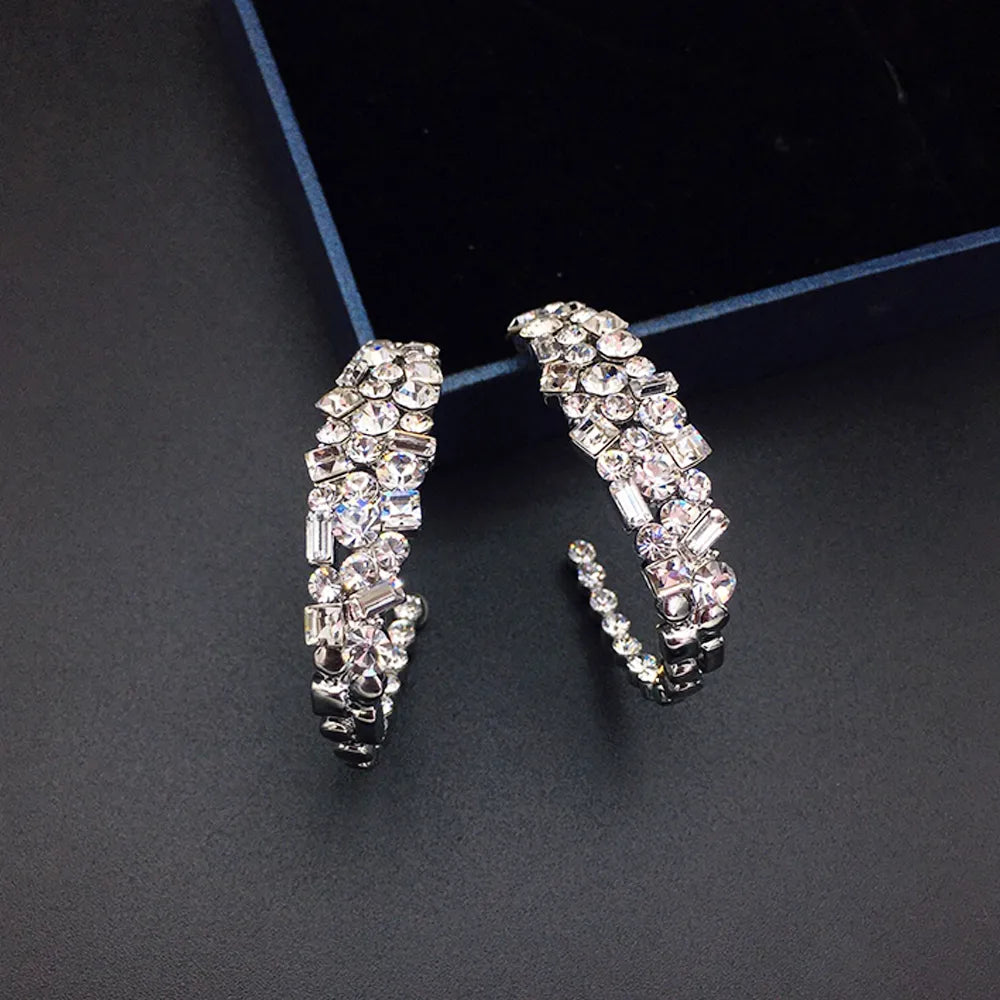 Boucles d'oreilles créoles de luxe en cristal arc-en-ciel pour femmes