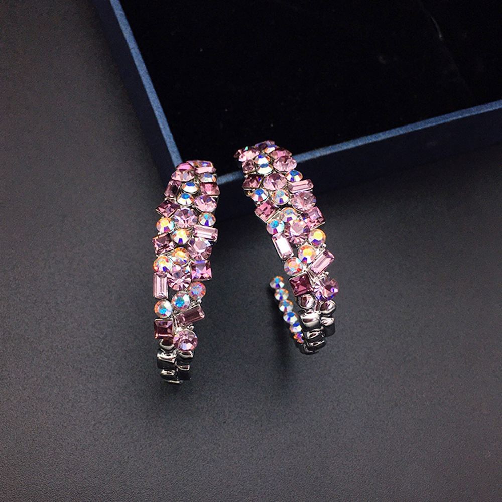 Boucles d'oreilles créoles de luxe en cristal arc-en-ciel pour femmes