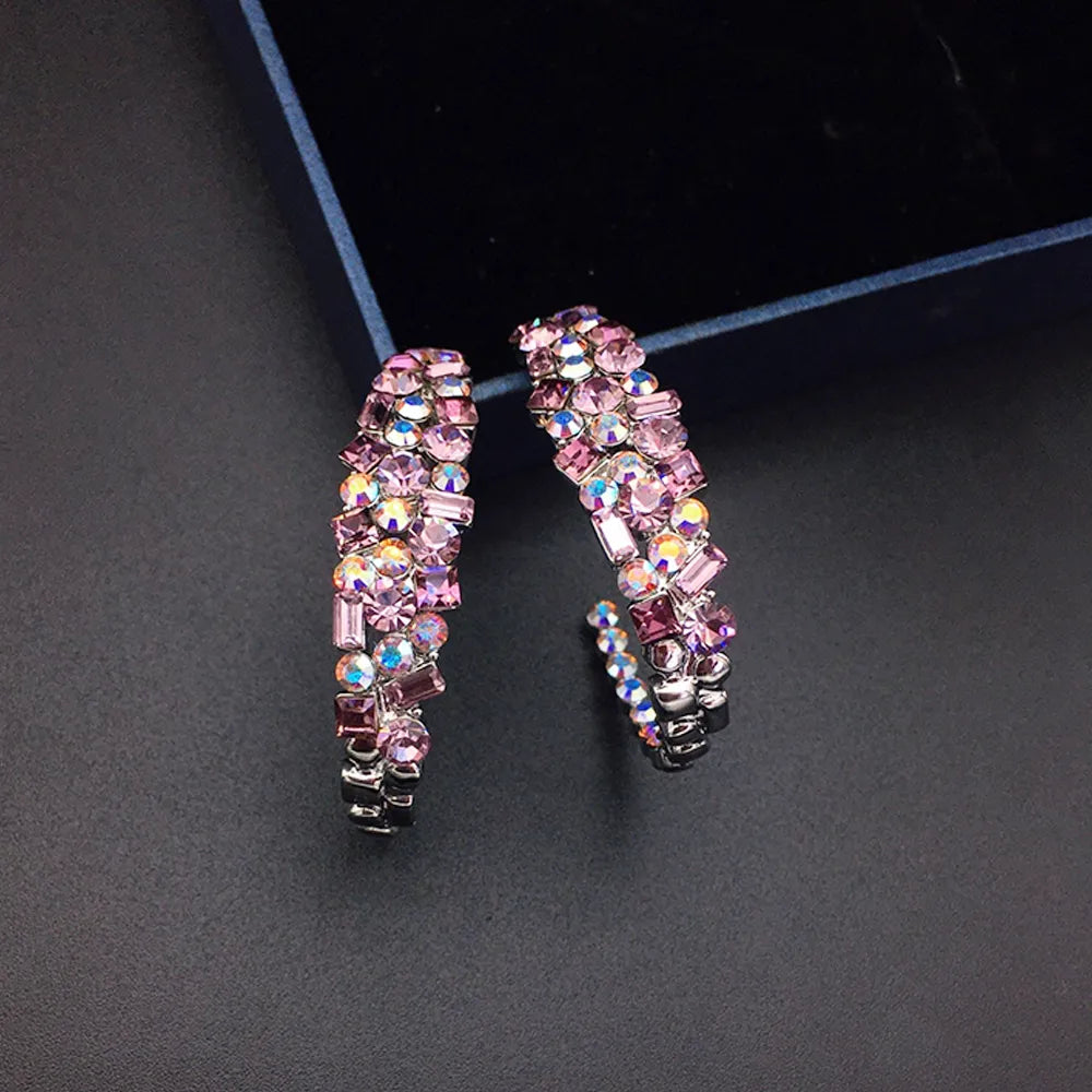 Boucles d'oreilles créoles de luxe en cristal arc-en-ciel pour femmes