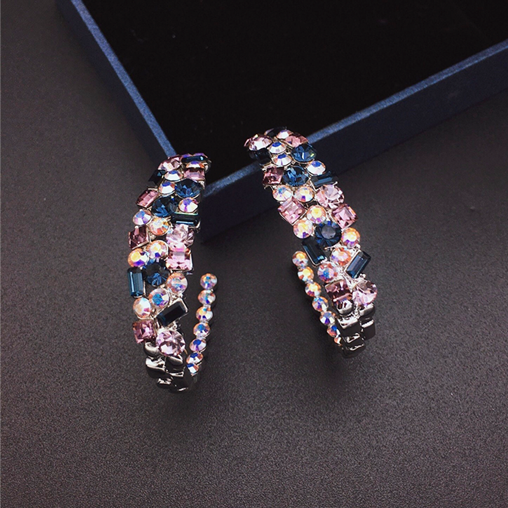 Boucles d'oreilles créoles de luxe en cristal arc-en-ciel pour femmes