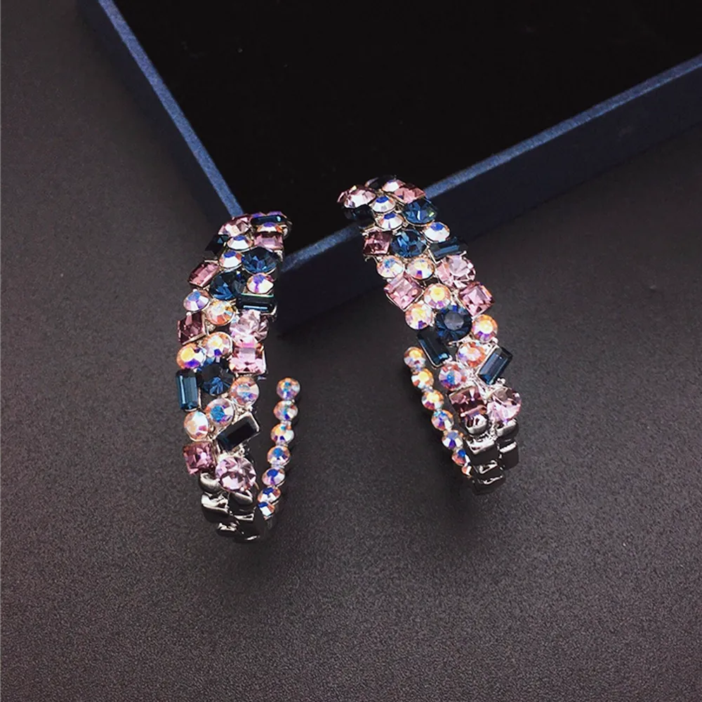 Boucles d'oreilles créoles de luxe en cristal arc-en-ciel pour femmes