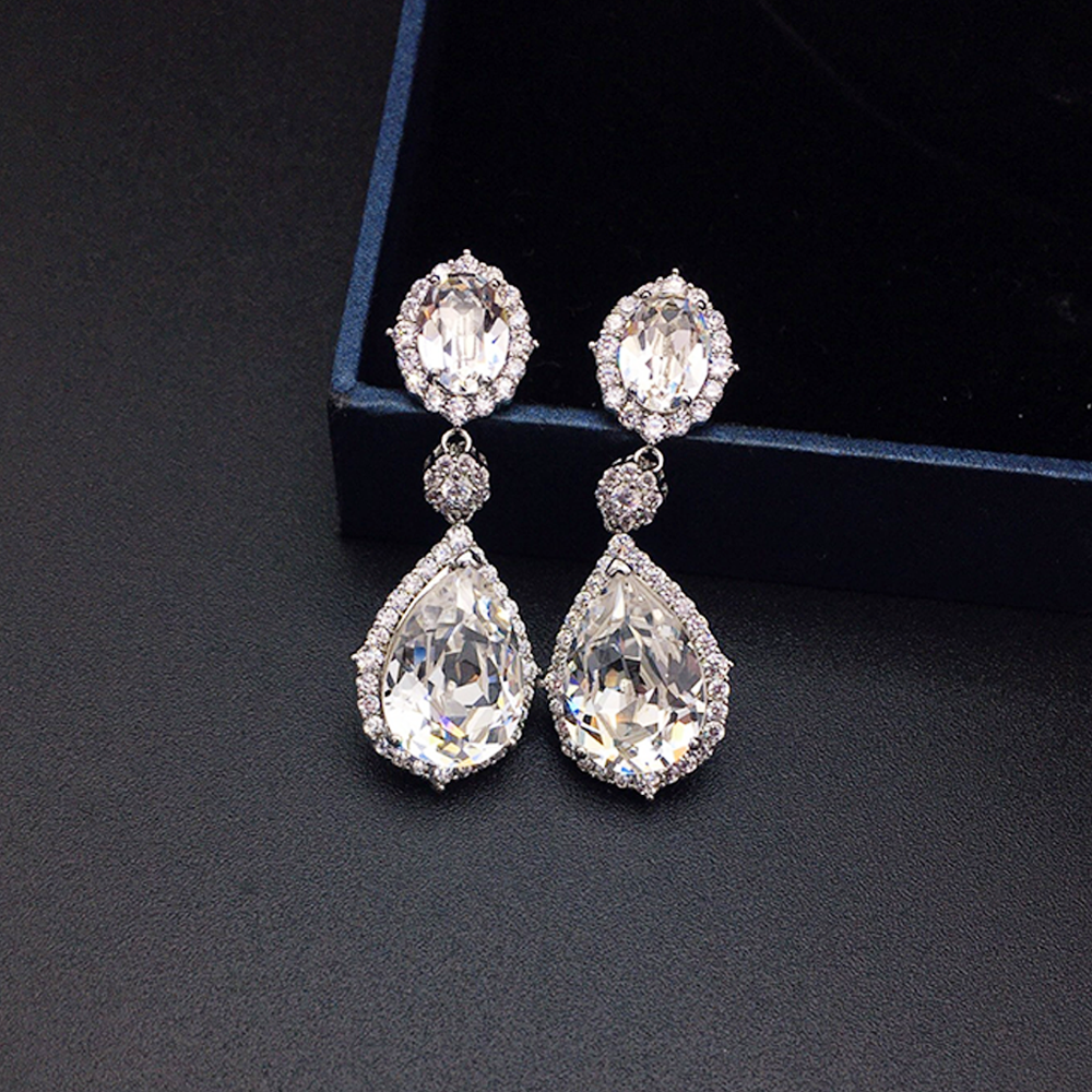 Luxury Sapphire Blue Crystal Halo Drop Earrings for Women