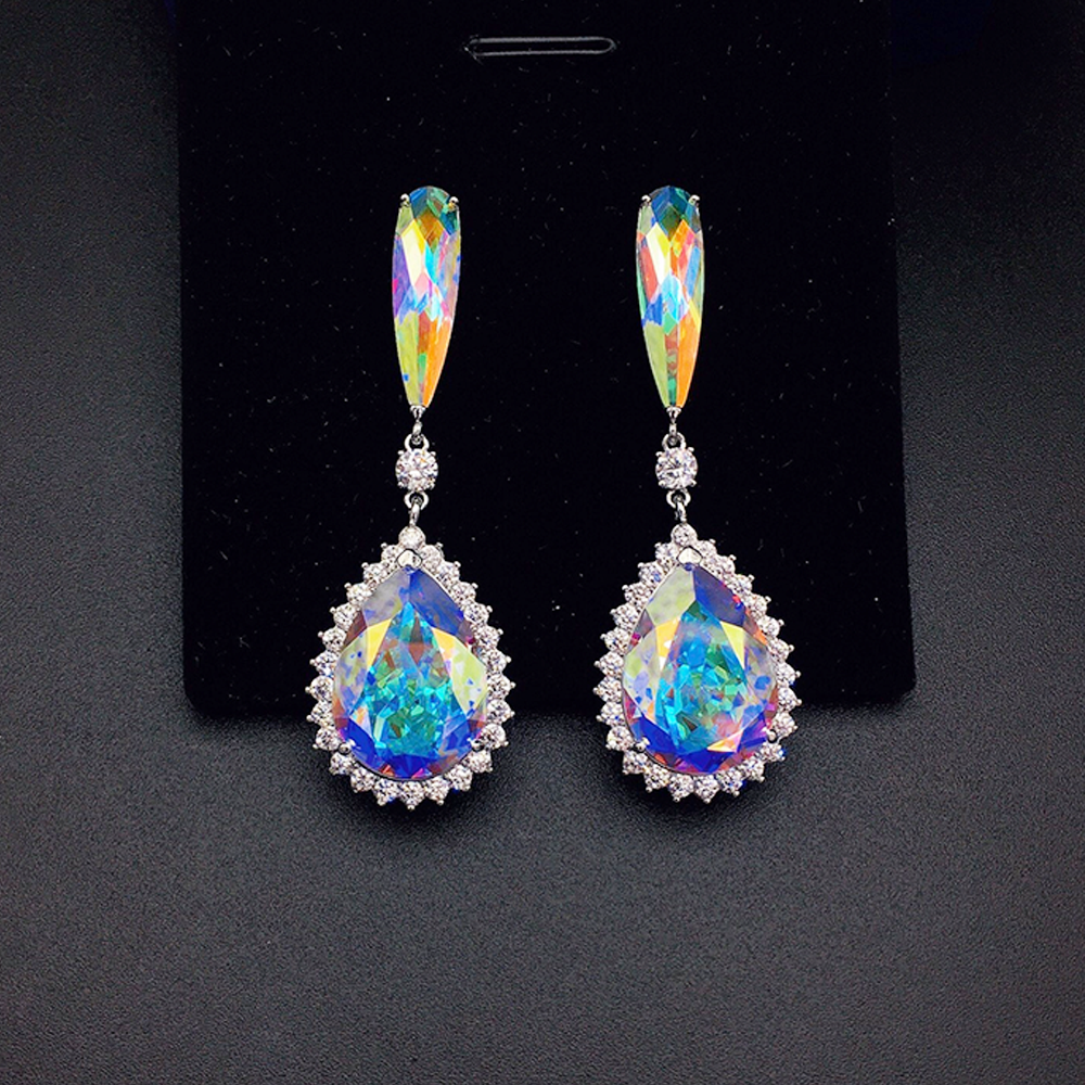 Luxury Sapphire Blue Crystal Halo Drop Earrings for Women