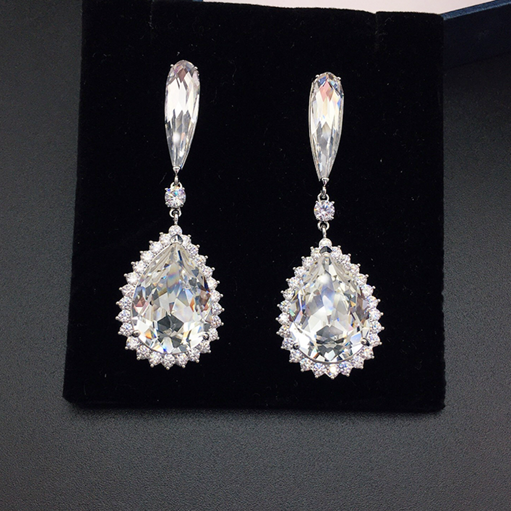 Luxury Sapphire Blue Crystal Halo Drop Earrings for Women