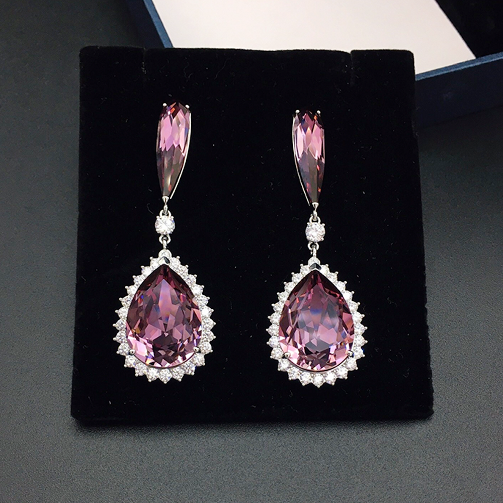 Luxury Sapphire Blue Crystal Halo Drop Earrings for Women