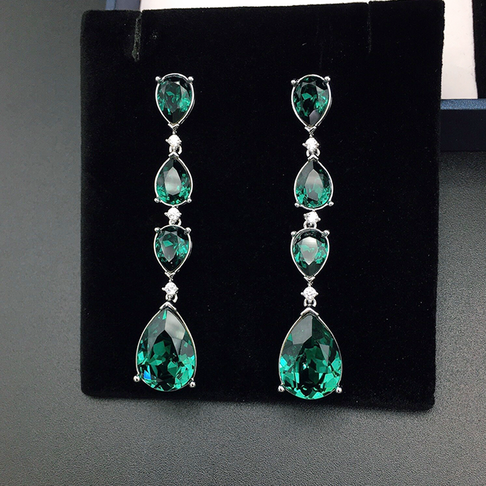 Boucles d'oreilles pendantes de luxe vert émeraude pour femmes