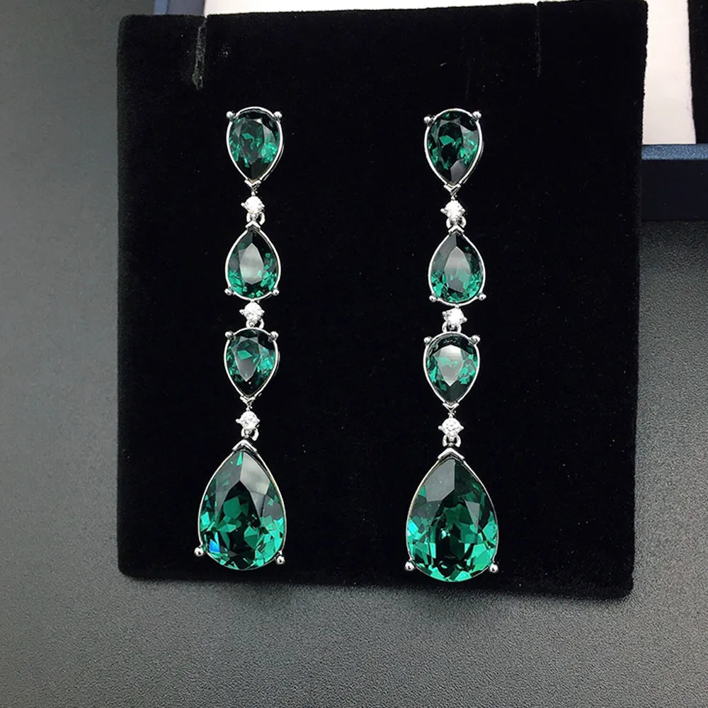 Boucles d'oreilles pendantes de luxe vert émeraude pour femmes