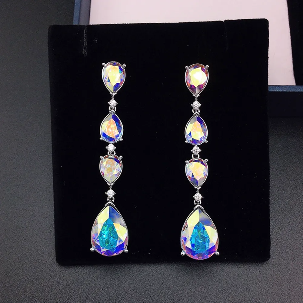 Boucles d'oreilles pendantes de luxe vert émeraude pour femmes