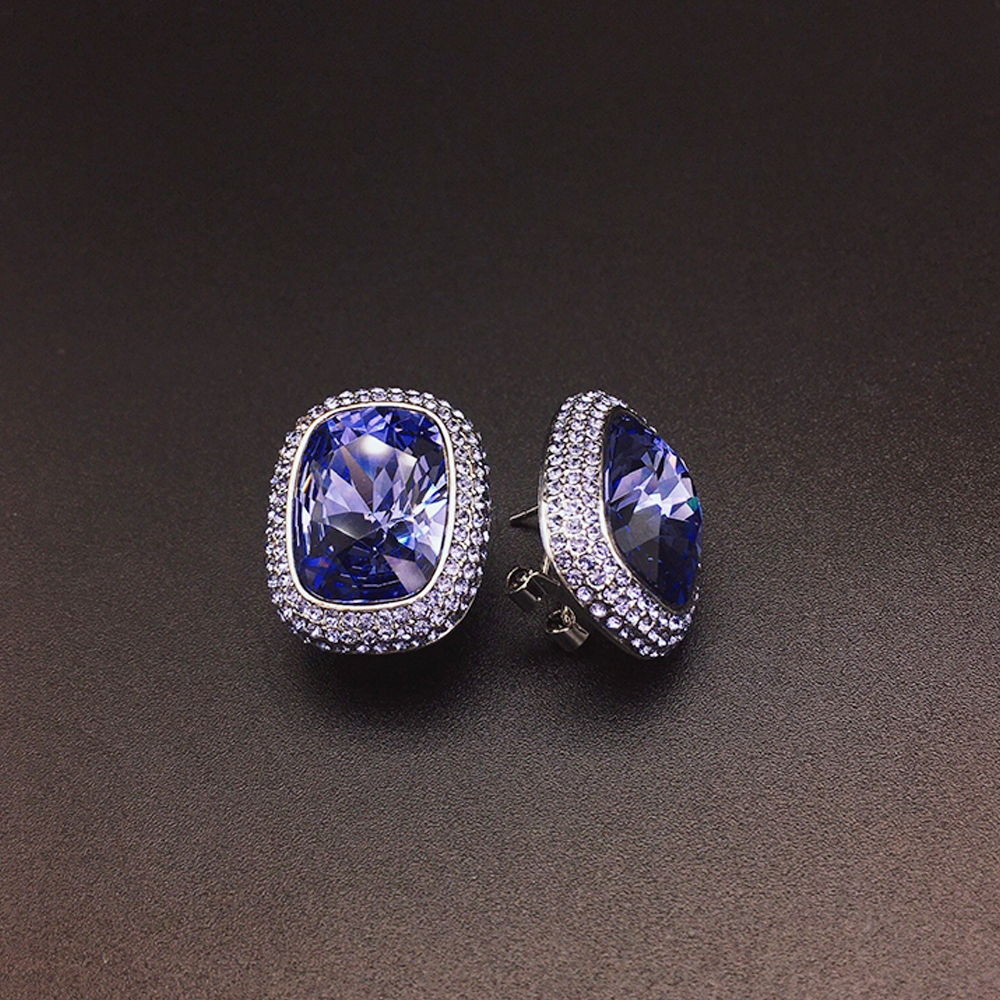 Boucles d'oreilles clous de luxe pour femmes, en cristal blanc taille coussin