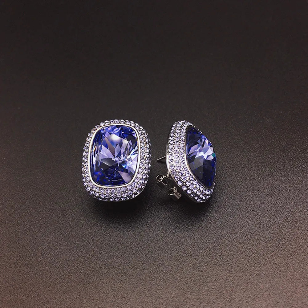 Boucles d'oreilles clous de luxe pour femmes, en cristal blanc taille coussin