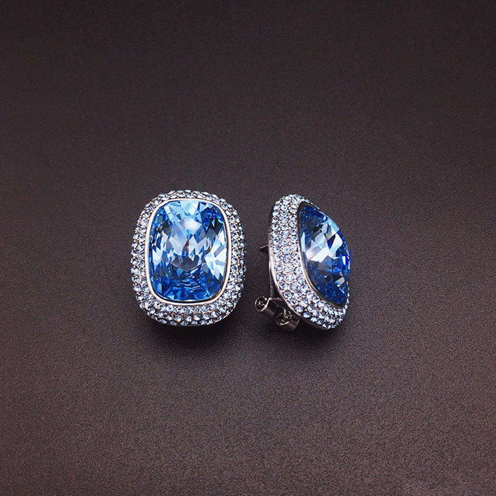 Boucles d'oreilles clous de luxe pour femmes, en cristal blanc taille coussin