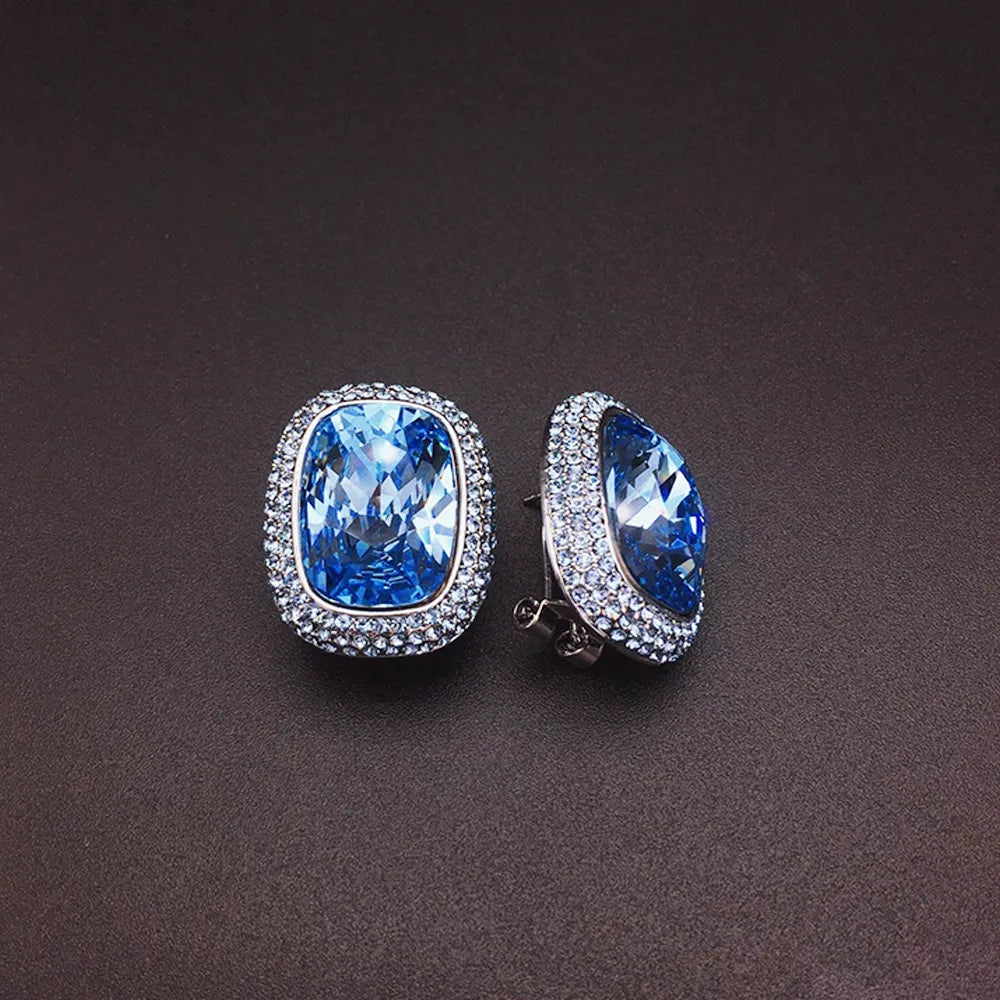 Boucles d'oreilles clous de luxe pour femmes, en cristal blanc taille coussin