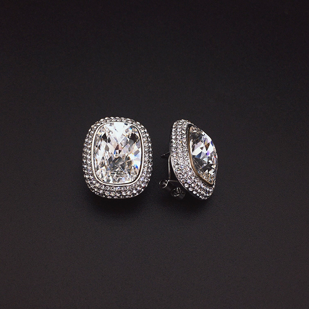 Boucles d'oreilles clous de luxe pour femmes, en cristal blanc taille coussin