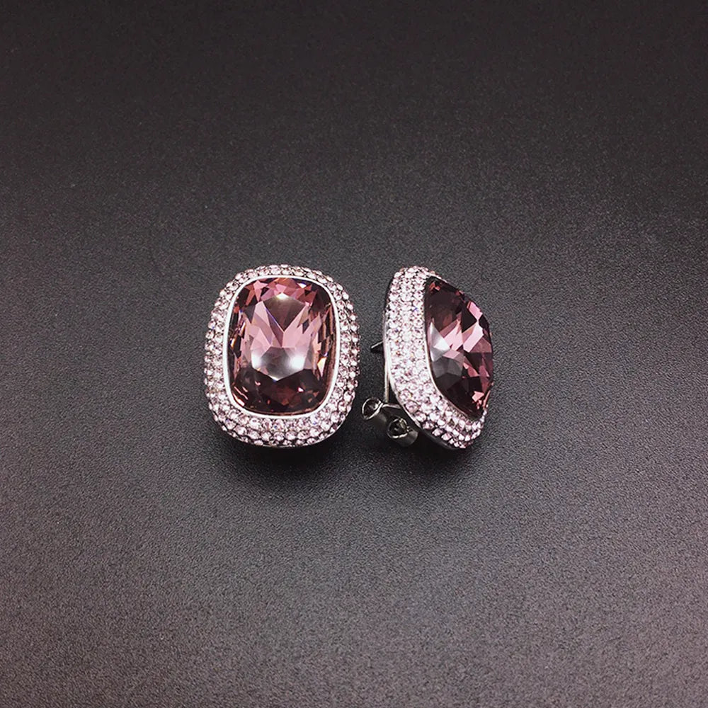 Boucles d'oreilles clous de luxe pour femmes, en cristal blanc taille coussin