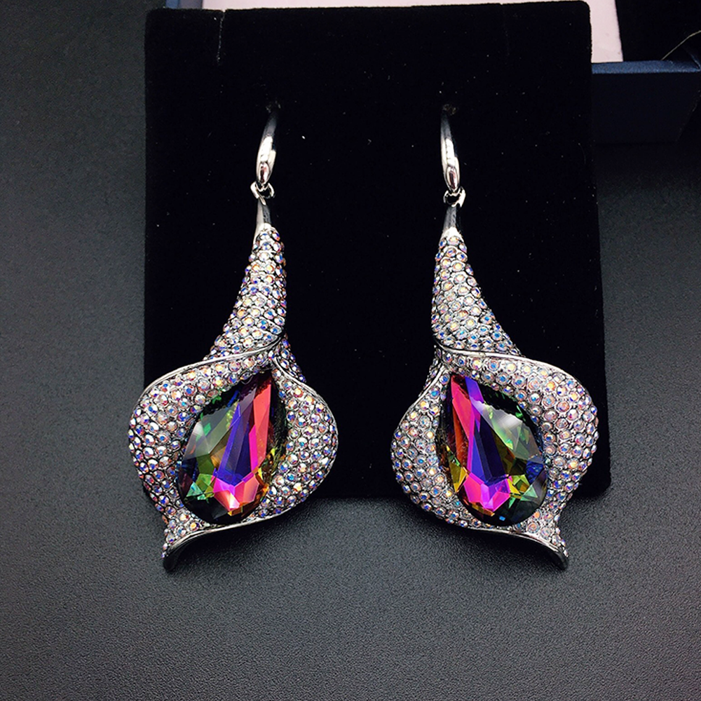 Luxury Aurora Blue Crystal Petal Drop Earrings for Women