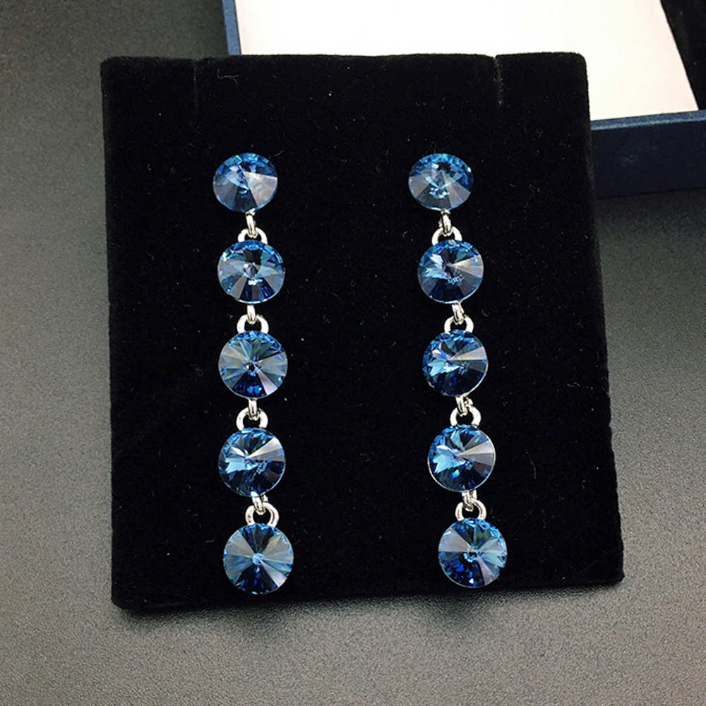Boucles d'oreilles pendantes élégantes bleu aqua à cinq pierres pour femmes