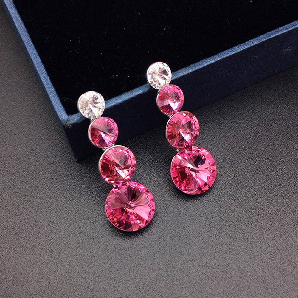 Elegant Green Triple Crystal Drop Earrings for Women