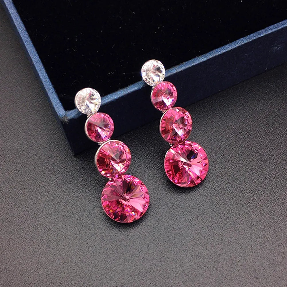 Élégantes Boucles d'Oreilles Pendante à Triple Cristal Vert pour Femmes