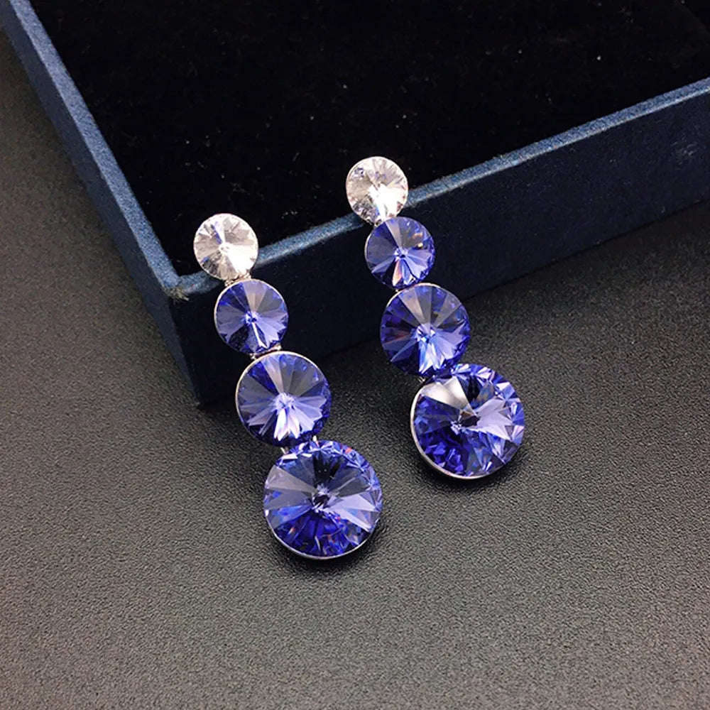 Élégantes Boucles d'Oreilles Pendante à Triple Cristal Vert pour Femmes