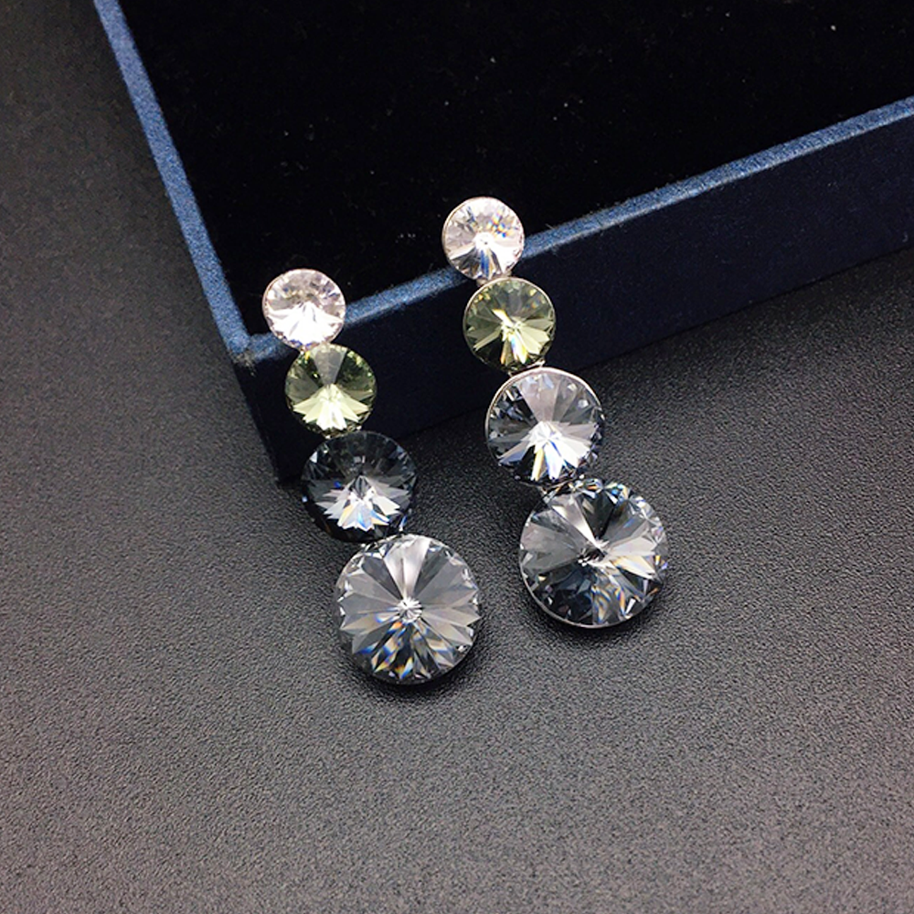 Elegant Green Triple Crystal Drop Earrings for Women
