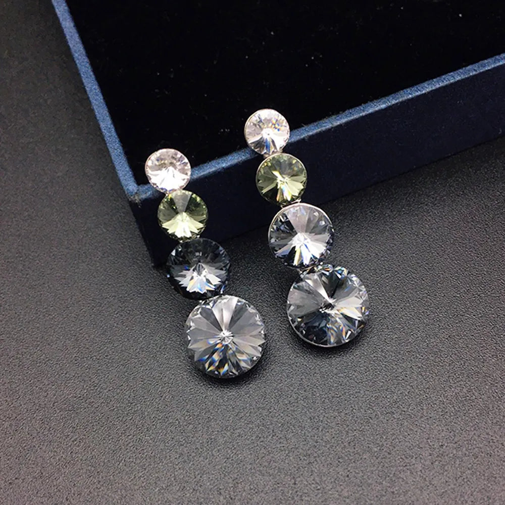 Élégantes Boucles d'Oreilles Pendante à Triple Cristal Vert pour Femmes