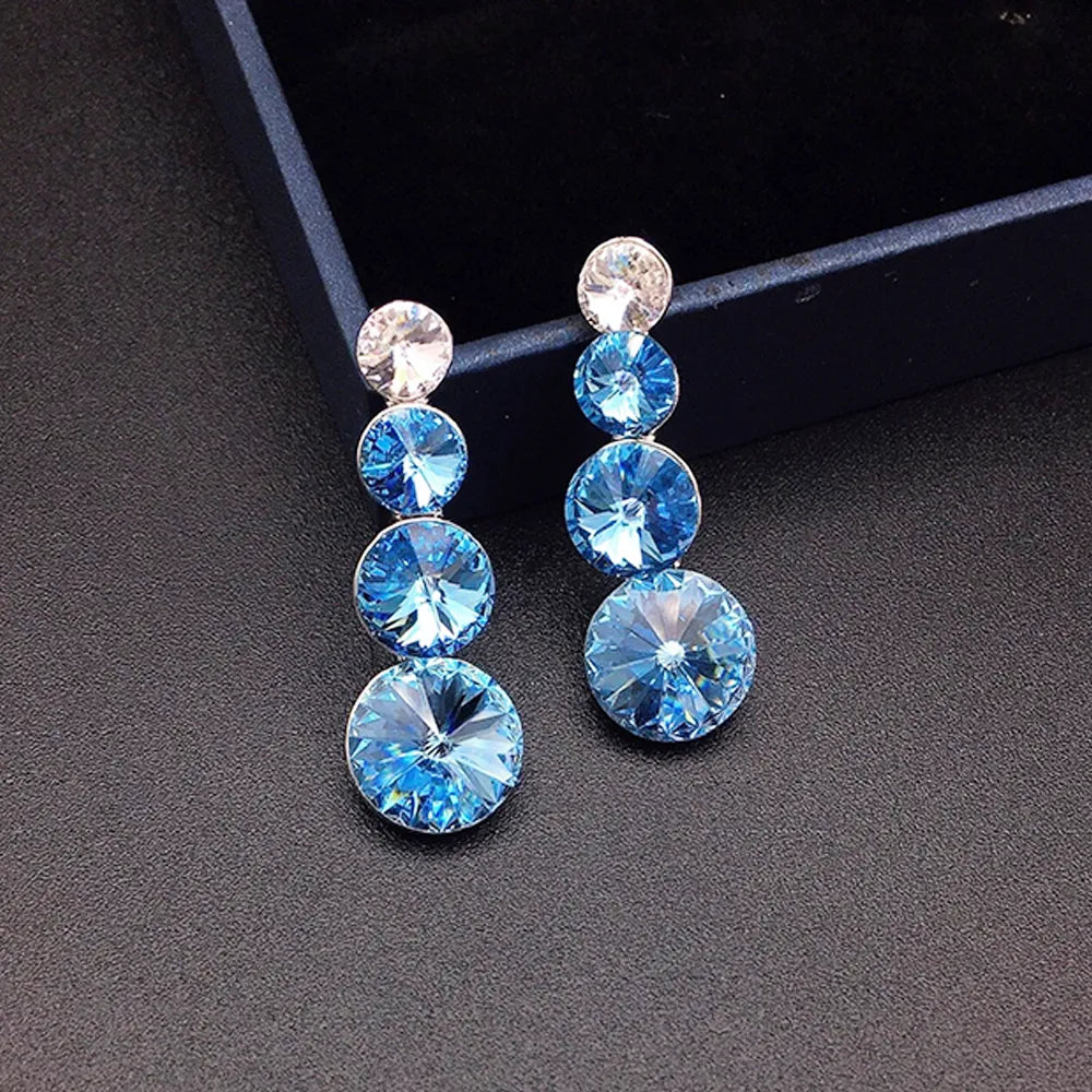 Élégantes Boucles d'Oreilles Pendante à Triple Cristal Vert pour Femmes
