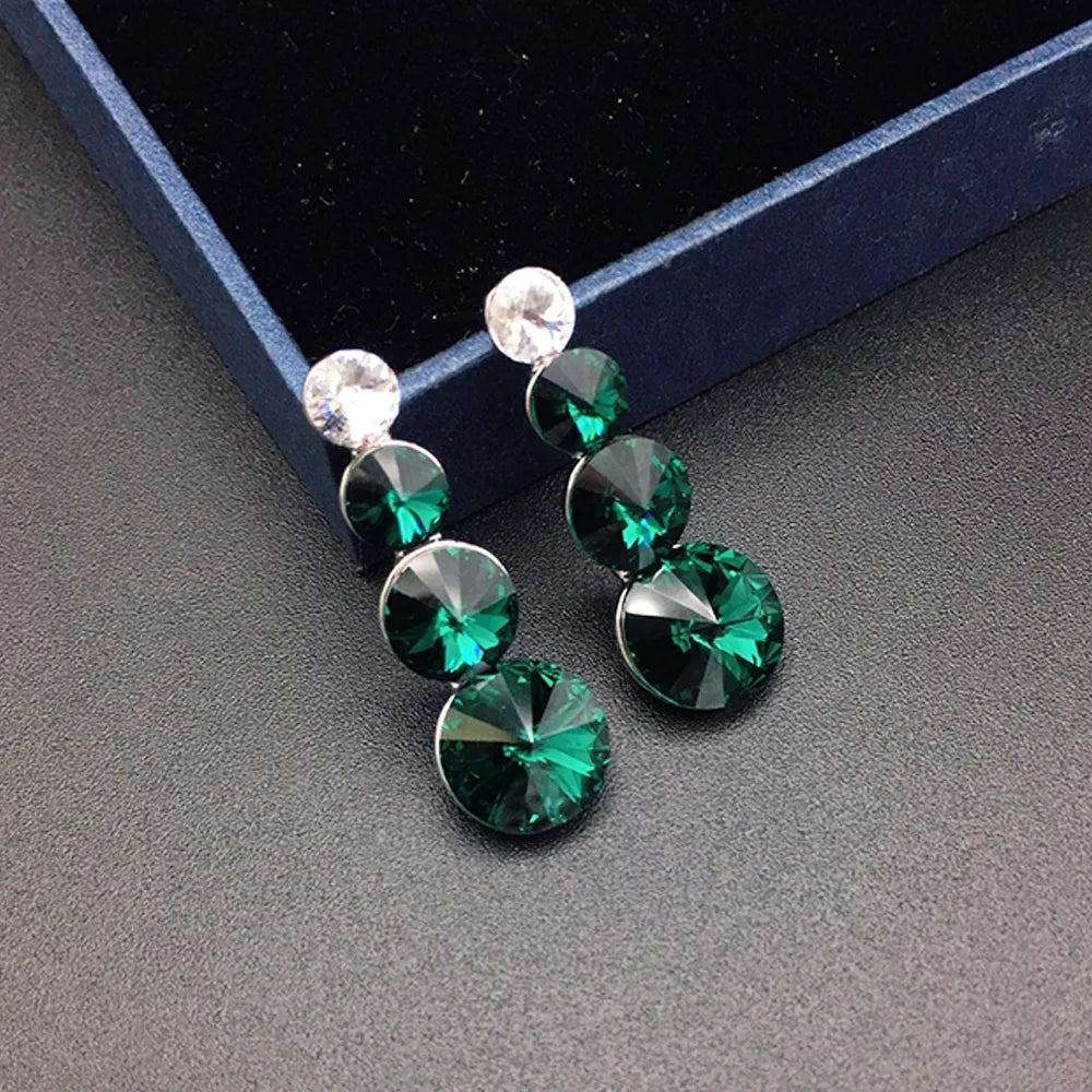 Élégantes Boucles d'Oreilles Pendante à Triple Cristal Vert pour Femmes